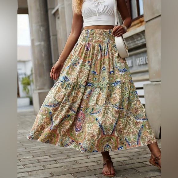 Passion of Essence Dresses & Skirts - Boho Paisley High-Waist Maxi Skirt – Earthy Festival Vibes